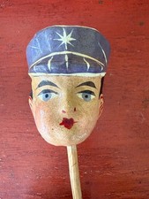 Vintage Paper Maché Sailor Noise Maker Rattle Shaker Wood Handle - MX Folk Art picture
