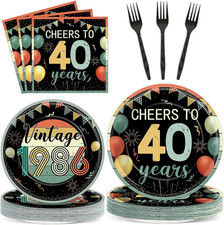 96Pcs Vintage 40th Birthday Party Decorations Back in 1986 Paper Plates and N... picture