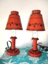 Mint New Old Stock Vintage Pair Red & Black Tole Metal Table Lamps picture