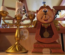Disney Parks Beauty & The Beast Cogsworth Clock Lumiere Light Up Figure Set NEW picture