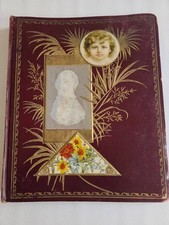 Antique VICTORIAN SCRAPBOOK W/ 7 PAGES OF DIE CUTS Presidents Floral CATS GIRLS picture