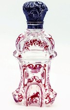 1800s Antique French-Waist, Red & Clear, Cut-Glass Perfume Bottle Horse & Buggy picture