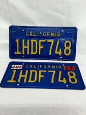 Vintage 1976 California License Plates 1HDF748 Matched Pair Blue & Yellow picture