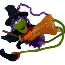 HANNA'S HANDIWORKS Flying Witch Figure Halloween 14” Broom Hanging Decor picture