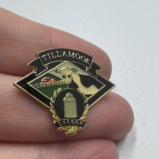 Tillamook Oregon Lapel Pin Dairy Cow Farm Enamel Black Gold Souvenir Vintage picture