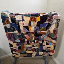 Antique 1909 Crazy Quilt Top Velvet Silk Flour Sack Backing 32x54 Handmade picture