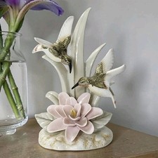 Vtg Lefton Sevilla Porcelain Hummingbirds On Lotus Flower Figurine 5.5