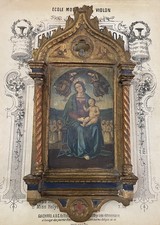 Rare Antique Italian Mary Jesus Angels Icon Wooden Wall Plaque c1880 picture