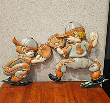 Vintage 1970s Sexton Baseball Player Wall Plaque Set 3D Cast Metal Sports Decor picture
