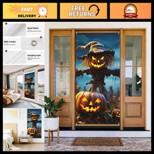 Funny Pumpkin Scarecrow Door Cover Decorations 72x35 Inch, Door Banners for Fron picture