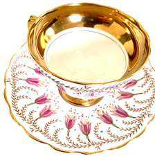 Exquisite Vtg Rosina Bone China Teacup Saucer Floral Wide Band Gold Trim UK picture