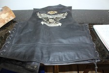 Vintage Harley Davidson Licensed Genuine Leather Vest HOG Patch Laced Sides XL picture