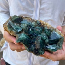 3.9lb Large Natural green cubic fluorite quartz crystal cluster mineral specimen picture