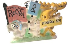 *Rare* Rocky Bullwinkle Friends Ceramic Tooth Brush & Toothpaste Holder 60's picture