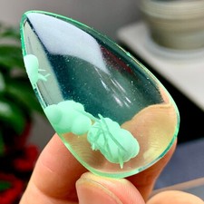 19G Natural Green Scenic Dendritic Agate Teardrop Pendant Bead healing picture