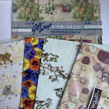 Vintage 80s Gift Wrap Sheets Cleo And Misc Cat Apples Pansies Birds Shells picture