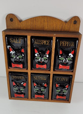 Rare VTG Redware Black Cat Shafford Japan (6) Spice Rack Spice up Halloween Fine picture
