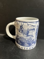 Vintage Kera Danmark Holstebro Heavy Stoneware Mug Stein Tankard Blue White Cup picture