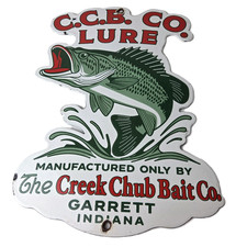 Vintage Creek Chub Bait Co Sign - Lures Cabin Fishing Porcelain Gas Pump Sign picture