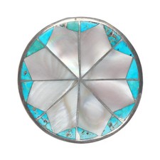 c1950's Vintage Zuni sterling silver turquoise/mother of pearl inlay pin/brooch picture