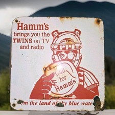 Vintage Hamm's Beer Sign Porcelain Minnesota Twins MLB Piel's Pabst Eastside Jax picture