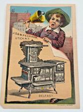 Antique Victorian Trade Card J.S. & M. Peckham Belfast Range Stove Utica NY 1880 picture