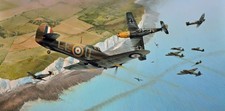 Into the Fray by Richard Taylor aviation art signed by 6 WW2 Hurricane pilots picture