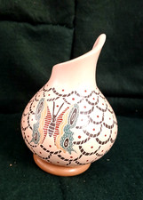 Cute Mata Otis Art Pottery Hand Painted Etched 4 Butterflies Vase 5