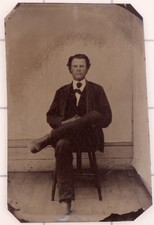 Antique CDV 9th Plate Tintype Photograph of a Handsome Man Seated #1334 picture