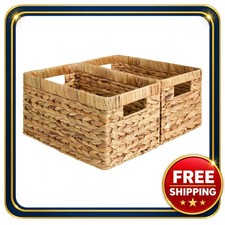 Wicker Storage Basket 2-Pack Handwoven Water Hyacinth with Handles picture