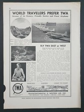 30's AD Advertising TWA Airplanes Chicago NY LA San Francisco. 7.25in x 10.25in picture