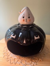 Very Rare Large Size Johanna Parker Black Pumpkin Ceramic Candy Holder picture