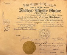 1927 Shriners Mystic Shrine Columbus Ohio Membership Certificate A.A.O.N.M.S. picture