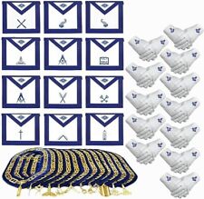 Masonic Blue LODGE Gold Chain Collar, Officers Aprons Set of 12 with gloves picture