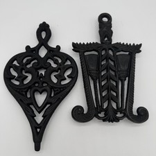 Vintage Wilton Cast Iron Trivets Lot of 2 Broom Wheat Heart Wall Decor picture