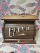 Vintage Wood Roll Top BREAD Box Primitive Rustic Cottage Farmhouse Grannycore  picture