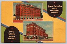 Postcard John Wesley Hotel, Savannah GA & Hotel Grady, Macon GA linen L61 picture