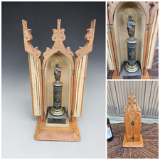 Vintage Virgen del Pilar Wooden Triptych Shrine Spanish Reliquary picture
