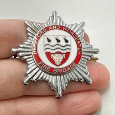 Obsolete Hereford and Worcester Fire Brigade Cap Badge Firefighting Pin Vintage picture