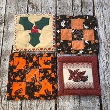 Vintage Holiday Pot holders Christmas Halloween Quilted Trivets Handmade Kitchen picture
