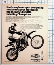 Vintage Honda CR-250 R Motocross Champion Spark Plug Magazine Ad Print picture