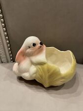 Vintage Holland Mold Ceramic Bunny Rabbit Cabbage Planter Bowl 1987 Easter picture