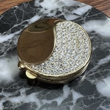 Vintage Bob Mackie Signed Gold Tone Rhinestone Compact Pill Box Art Deco picture