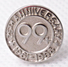 Vintage 99 Plus 25th Anniversary Lapel Pin 1961 1986 Silver Tone picture