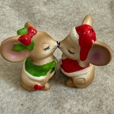Vtg 1960s Josef Originals Kissing Christmas mice salt pepper shakers Japan picture
