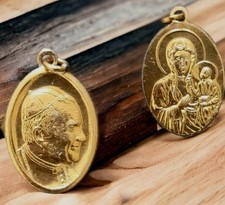 Charm Pope & St. Joseph Catholic Religious Medal †† vtg Estate Jewelry picture