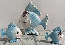 Bradley Exclusives Anthropomorphic 3 Piece Blue Fish Plaques Free Standing Vtg picture