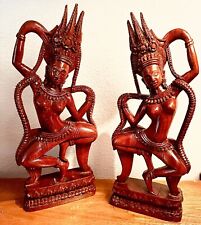 VINTAGE BUDDA/DANCING GODS Beautiful Pair Of Very Detailed Carved Buddha Statues picture