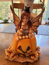 Amy Brown Halloween Mischief Fairy With Black Cats On Grinning Pumpkin Figurine picture