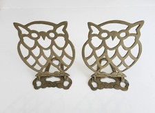 Vintage 1970s Brass Owl Bookends Pair - Set of 2 Made in Taiwan picture